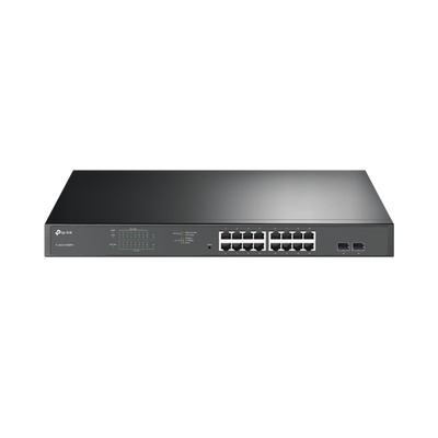 Switch JetStream de 16 puertos 10/100/1000Mbps y PoE af/at, 2 puertos SFP hasta 192W. - Toer