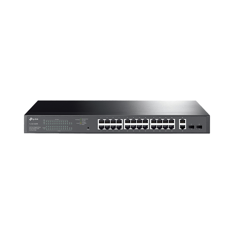 TL-SG1428PE Switch PoE Administrable 24 puertos 10/100/1000 Mbps / 2 puertos SFP / 24 puertos PoE af/at / Presupuesto PoE 250W /