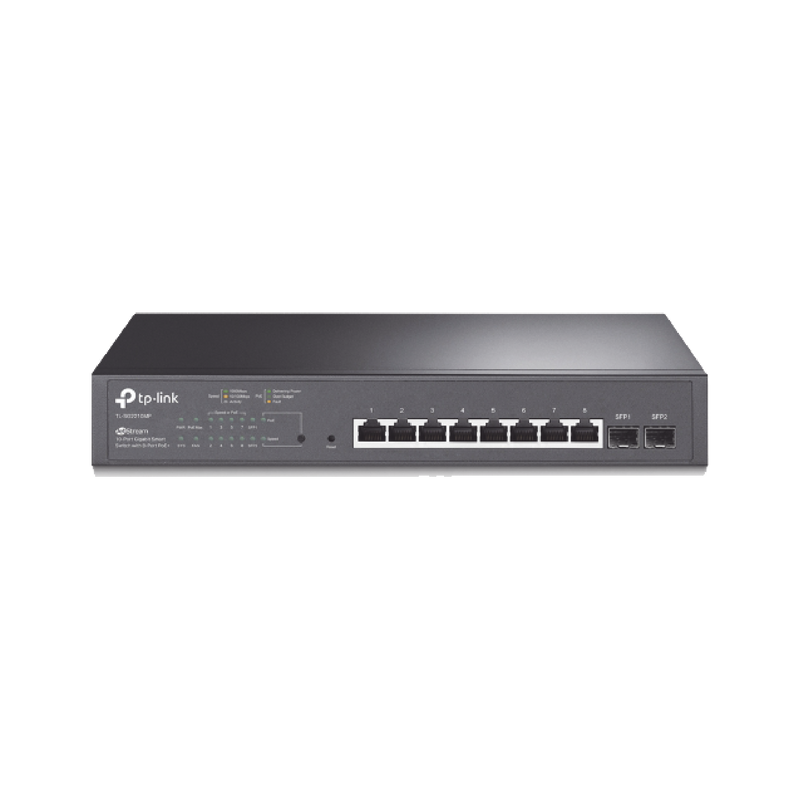 TL-SG2210MP Switch PoE JetStream SDN Administrable 8 puertos 10/100/1000 Mbps + 2 puertos SFP, 8 puertos PoE, 150W, administración centralizada OMADA SDN