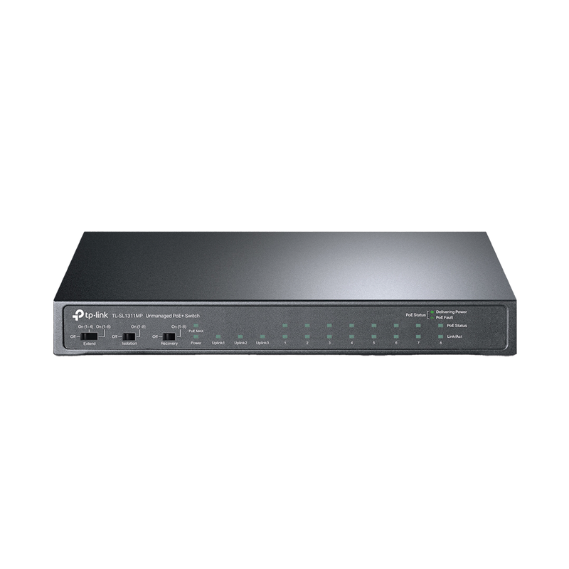 TL-SL1311MP Switch PoE+ No Administrable De Escritorio 11 Puertos / 8 puertos 10/100 Mbps PoE af/at Inteligiente / Presupuesto 124 W / Hasta 250 metros