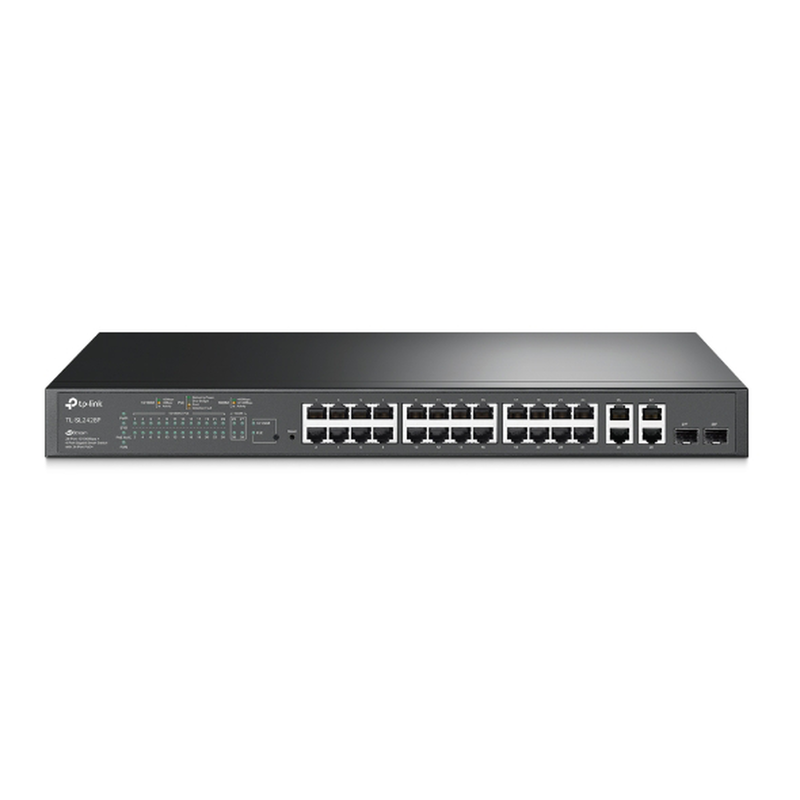 TL-SL2428P Switch PoE+ JetStream SDN Administrable 24 puertos 10/100 Mbps + 2 puertos 10/100/1000 Mbps (Uplink) + 2 puertos SFP (combo 2 RJ45 10/100/1000 Mbps), 250W, administración centralizada OMADA SDN