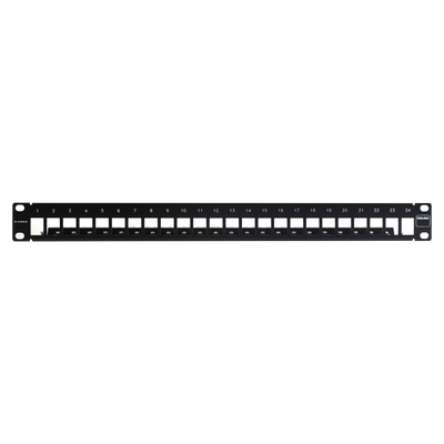 Patch Panel TERA-MAX Blindado de 24 Puertos, Modular (vacío), Plano, Color Negro, 1UR - Toer
