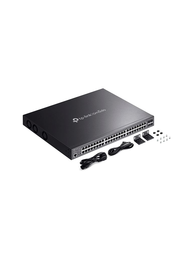 TP-LINK SG3452P - Switch L2+ Omada PoE+ con 48 puertos PoE+ 10/100/1000 Mbps, 4 puertos SFP 1G, consola RJ45/microUSB, gestión centralizada Omada/Stand-Alone, soporte Multicast IGMP, Calidad de Servicio (QoS), y presupuesto PoE 384W.