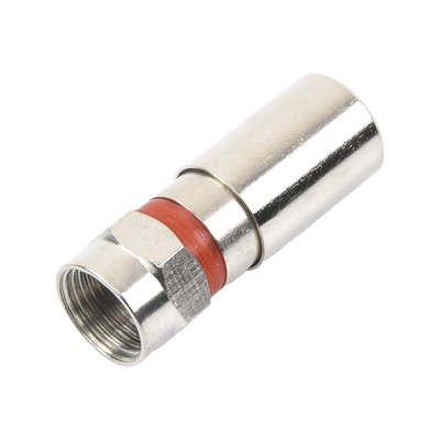 Conector F Macho de Compresión, Metálico para cable RG-59, Cuerpo de Bronce Niquelado.