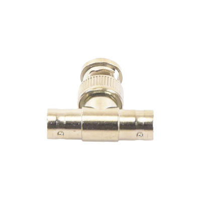 Adaptador en T para 75 Ohm de Conector BNC Macho a Doble BNC Hembra, Níquel/ Oro/ Teflón. - Toer