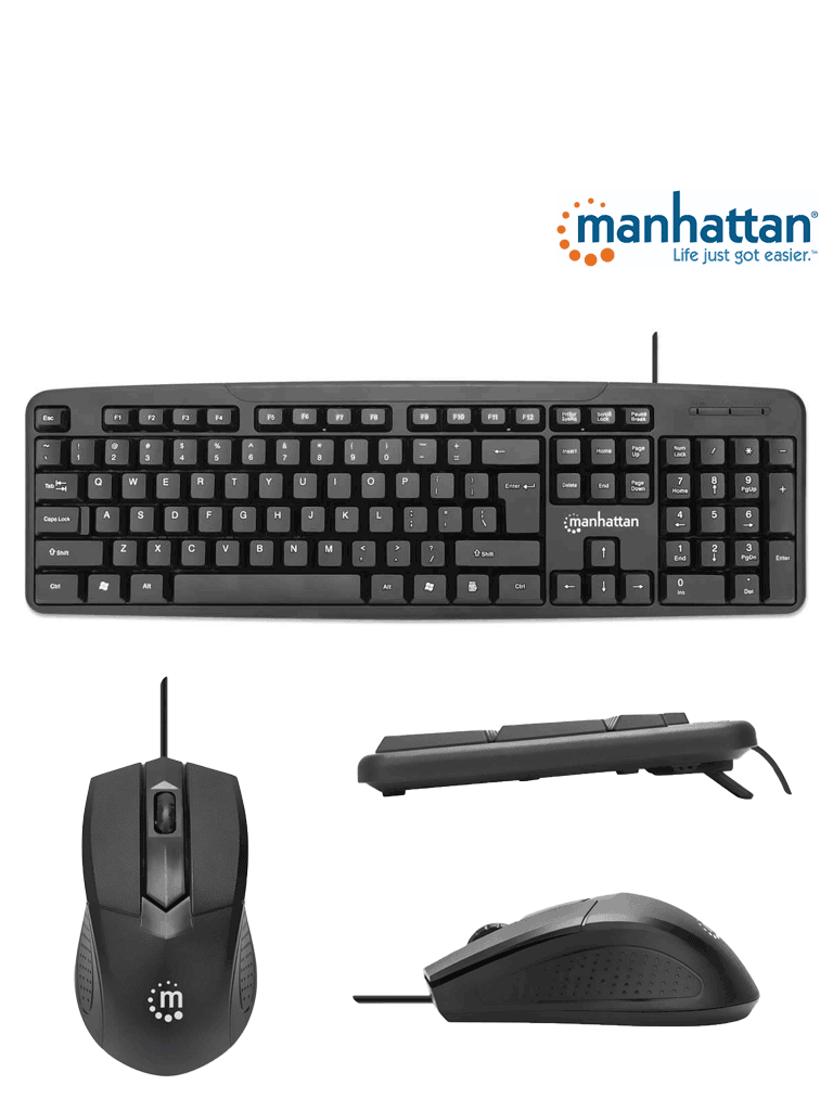 MANHATTAN 178464 Juego de teclado y mouse óptico, cableados Teclado con cable y ratón óptico con cable, negro