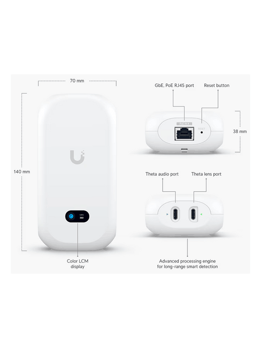 UBIQUITI KIT UVC-AI-THETA + UVC-AI-THETA-AUDIO - Kit de videovigilancia que integra cámara modular y módulo de audio para captura de video y sonido en interiores. Diseño discreto, analítica inteligente y gestión centralizada mediante UniFi Protect.