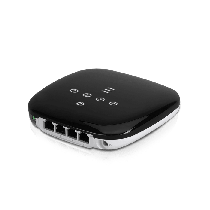 UBIQUITI UF-WIFI - UFiber WiFi 802.11n GPON ONU, Unidad de Red Óptica con 1 puerto WAN GPON (SC/APC) y 4 puertos LAN Gigabit Ethernet.