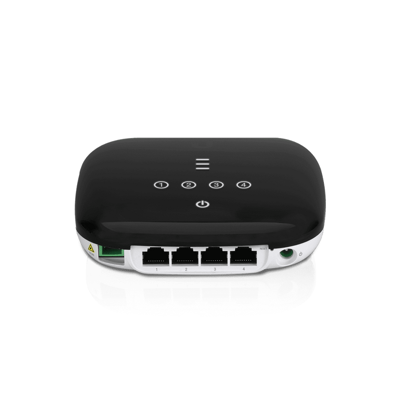 UBIQUITI UF-WIFI - UFiber WiFi 802.11n GPON ONU, Unidad de Red Óptica con 1 puerto WAN GPON (SC/APC) y 4 puertos LAN Gigabit Ethernet.