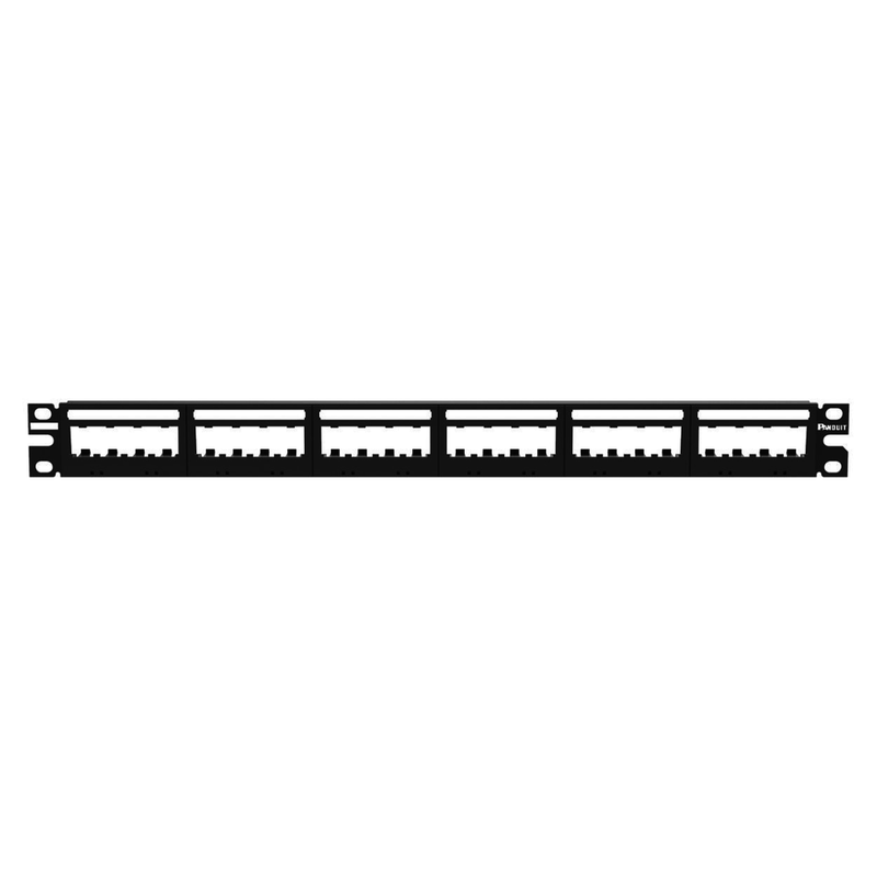 UICMPP24BLY Panel de Parcheo Modular Mini-Com (Sin Conectores), Ultimate ID®, Plano, Sin Blindaje, Con Etiqueta y Cubierta, de 24 puertos, 1UR