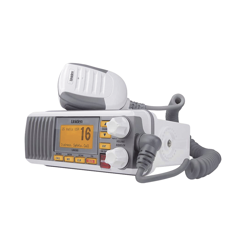 Radio Móvil Marino VHF, color blanco, Tx: 156.025 - 157.425 MHz, Rx: 156.050 - 163.275 MHz, 25W de potencia, sumergible IPX4 incluye micrófono y cable de alimentación