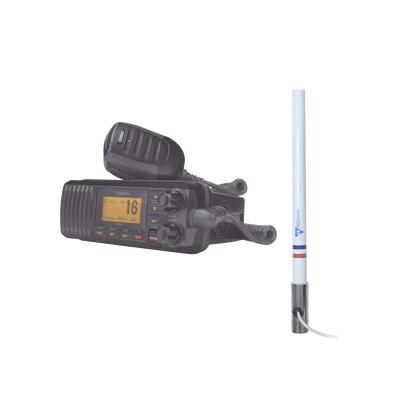 Kit de radio UM385BK | mas antena marina de fibra de vidrio TX-5101SYS/10M fabricada en fibra de vidrio con base roscable de acero inoxidable - Toer