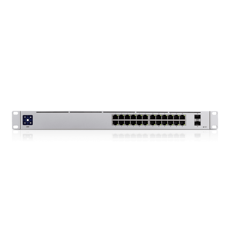 UBIQUITI USW-24 UniFi Switch Capa 2 de 24 puertos 10/100/1000 Mbps más 2 puertos 1G SFP, con pantalla informa