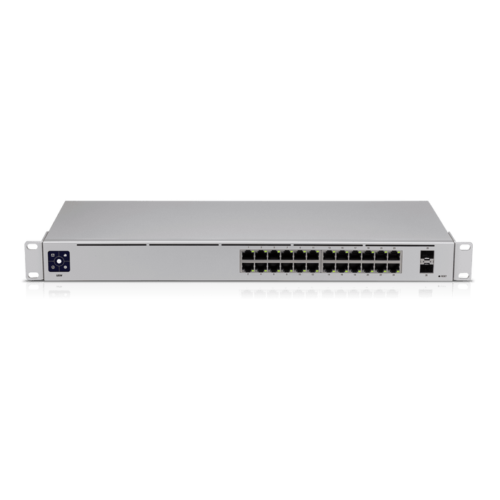 UBIQUITI USW-24 UniFi Switch Capa 2 de 24 puertos 10/100/1000 Mbps más 2 puertos 1G SFP, con pantalla informa