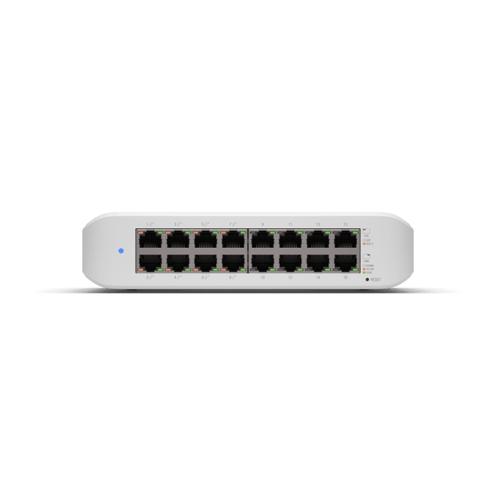 UBIQUITI USW-LITE-16-POE - Switch UniFi Lite, PoE administrable, con 16 puertos 10/100/1000 Mbps y 8 puertos 802.3af/at, con un presupuesto PoE de 45W