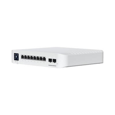 Switch UniFi Pro 8 PoE Administrable Capa 3, 8 puertos GbE / (6) puertos POE+ af/at y (2) puertos POE++ 802.3bt / (2) puertos SFP+ 10G / 120W de presupuesto POE - Toer