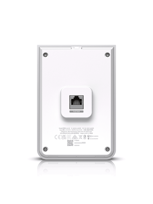 UBIQUITI U6-IW - Punto de Acceso para pared WiFi 6/ Frecuencia de operación 2.4GHz y 5GHz/ Capacidad de transmisión de hasta 5.3Gbps/ 4 Puertos secundarios RJ-45