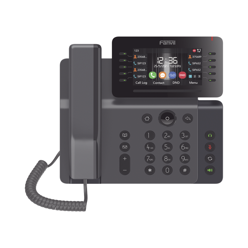 V65 Teléfono IP Empresarial Esencial WiFi / Bluetooth, 20 líneas SIP, pantalla a color 4.3 ajustable, PoE, puertos Gigabit, conferencia local de 6 vías.