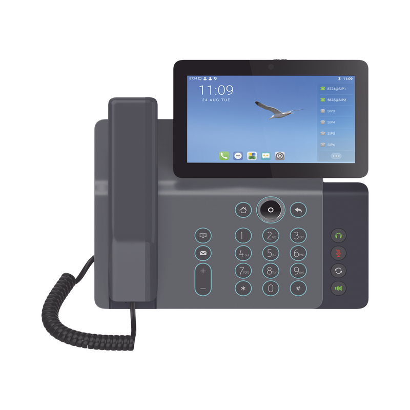 V67 Videoteléfono IP inteligente Insignia, Android 9.0, 20 líneas SIP, pantalla a color 7 ajustable, Teclado de iluminación configurable, PoE, conferencia local de 10 vías.