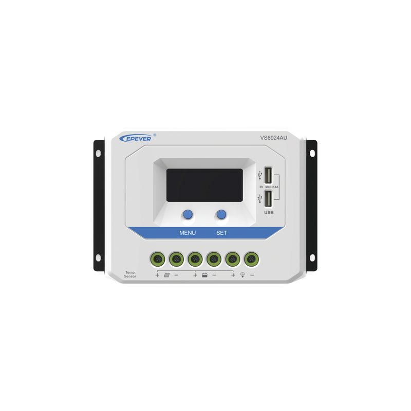 VS-6024-AU Controlador Solar de Carga PWM 12/24V 60 A, Salida USB, con Display