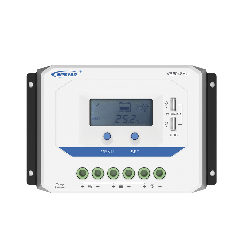 VS6048AU Controlador Solar de Carga PWM 12/24V/36/48V 60 A 60 A, Salida USB, con Display