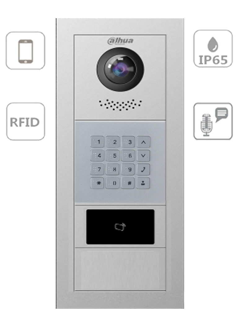 DAHUA PAQVTO4202F - Paquete Modular de Frente de Calle Departamental/  Función P2P/ Cámara de 2 Megapíxeles/ Apertura con Tarjetas Mifare/ Hasta 100 Monitores/ Notificación a APP/ Apertura Remota/ Uso Fraccionamientos/