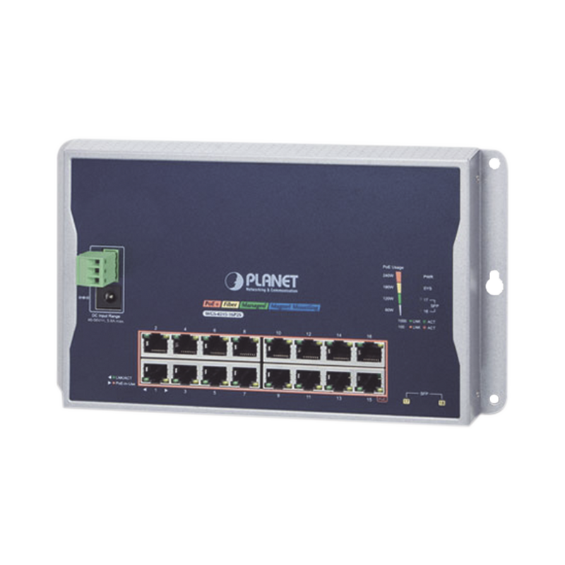 WGS-4215-16P2S Switch Industrial Administrable Capa 2 de Pared,16 Puertos PoE 802.3at Gigabit y 2 Puertos SFP