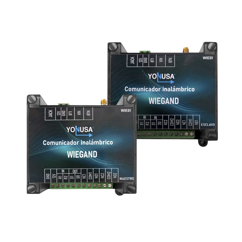 WIE01 Convertidor de lectora para control de acceso (cableado a inalámbrico) / 1 Wiegand / 2 Relevadores / 2 Entradas / Hasta 1.6 KM de distancia