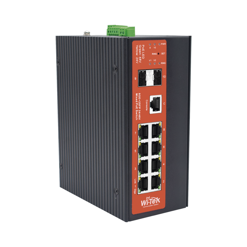 WI-PMS310GF-ALIEN-I Switch Industrial Administrable Gigabit con 2 Puertos PoE bt + 6 Puertos PoE af/at o 24 V Pasivo + 2 SFP Gigabit, 240 W