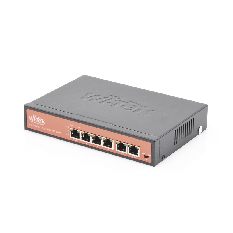 WI-PS205 Switch PoE No administrable / PoE de Largo Alcance Hasta 250m / 4 Puertos PoE 10/100Mbps (Puerto 1 Hasta 60W, Puertos 2,3 y 4 Hasta 30W) + 2 Puertos 10/100Mbps Uplink / Presupuesto 65 W / Plug and Play