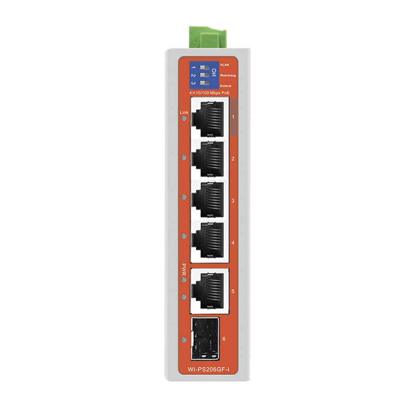 WIPS206GFIV2 Switch Industrial / 4 Puertos 10/100 Mbps con PoE 802.3af/at / 2 Puertos Uplink Gigabit (1 Rj45 - 1 SFP) / PoE Hasta 250 m
