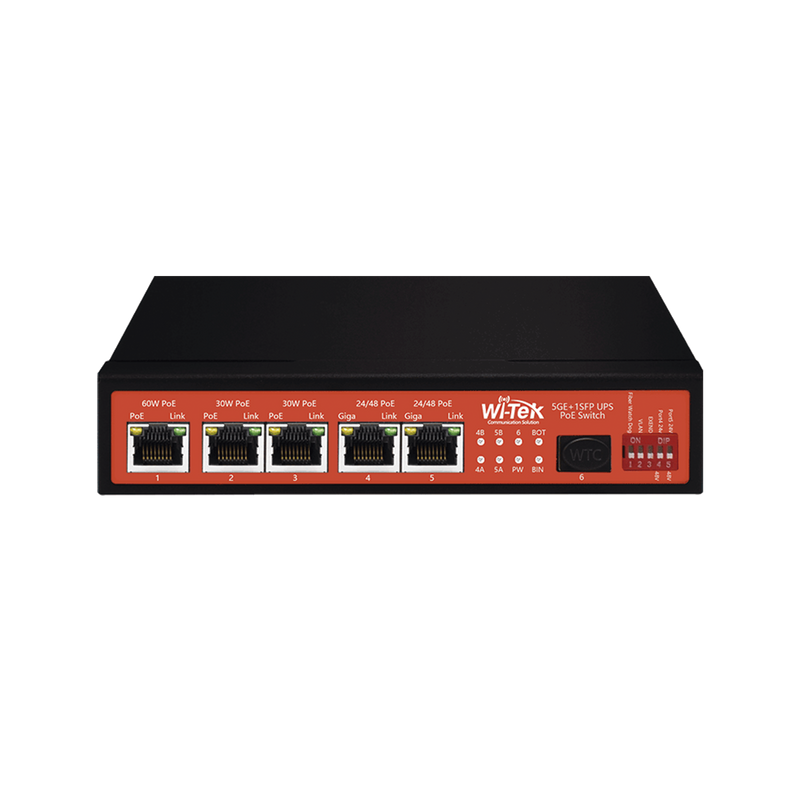 WI-PS306GF-UPS-15A Controlador Solar de 15A con Switch PoE /  1 Puertos Gigabit PoE 802.3 bt / 2 Puertos PoE 802.3 af/at / 2 Puertos PoE Pasivo 24/48 Vcc / 1 Puerto SFP / No administrable