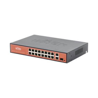 Switch PoE (802.3af/at/bt) / No administrable de largo alcance / Hasta 250m / 16 x 10/100Mbps (PoE) + 2 x 100/1000Mbps + 1 x SFP / 200 W - Toer