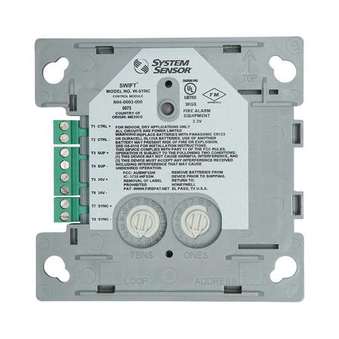 Módulo de Sincronización Inalámbrico / Compatible con Paneles Notifier, Fire-Lite, Silent Knight y Farenhyt / Incluye Baterías