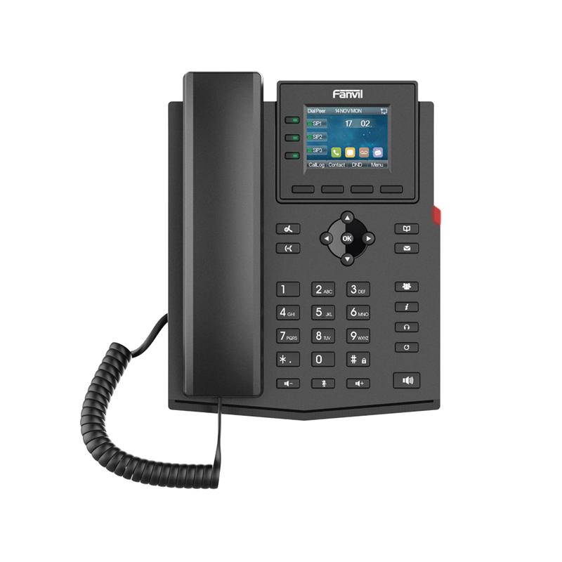 X303P Teléfono IP empresarial para 4 líneas SIP con pantalla LCD de 2.4 pulgadas a color, Opus y conferencia de 3 vías, PoE.