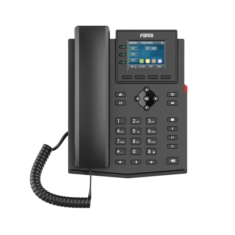 X303W Teléfono IP Wi-Fi empresarial para 4 líneas SIP con pantalla LCD de 2.4 pulgadas a color, Opus y conferencia de 3 vías, PoE.
