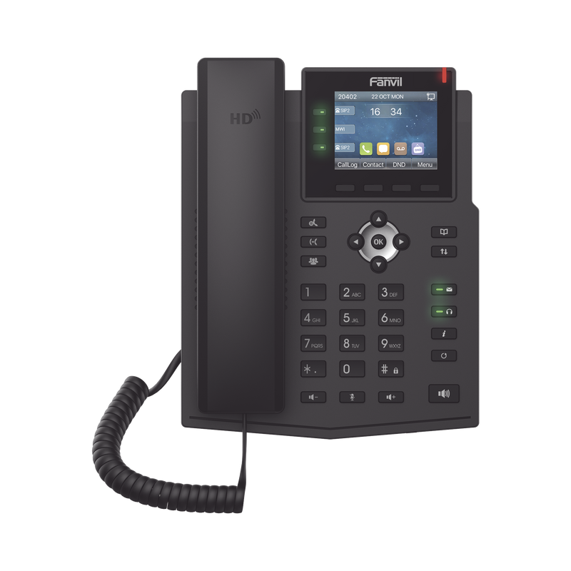 X3U Teléfono IP Empresarial con Estándares Europeos, 6 lineas SIP con pantalla LCD a color, puertos Gigabit, IPv6, Opus y conferencia de 3 vías, PoE/DC