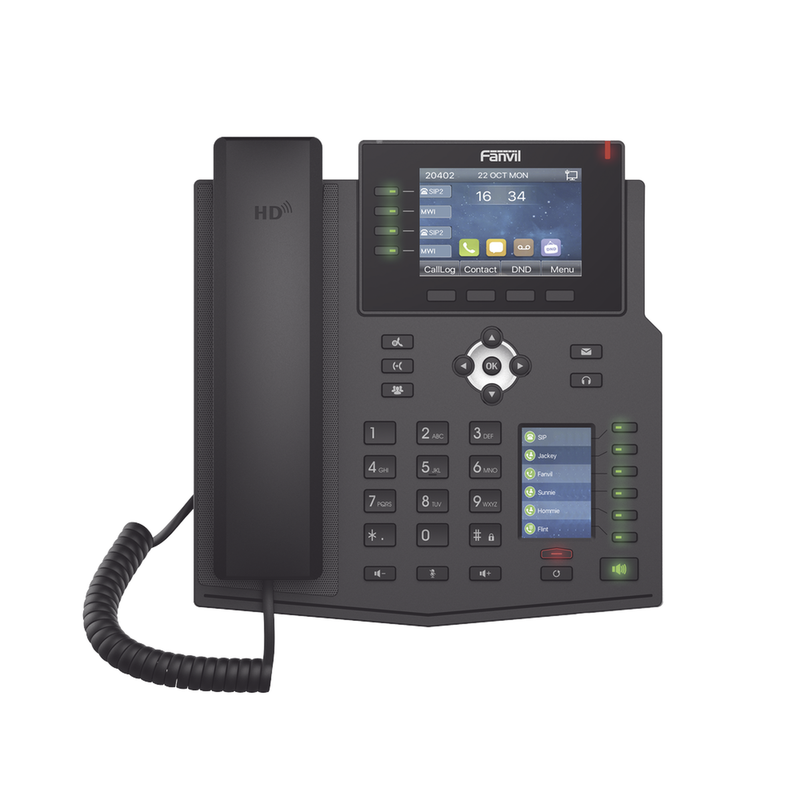 X5U Teléfono IP Empresarial con Estándares Europeos, 16 líneas SIP con pantalla LCD a color 3.5, 30 teclas DSS/BLF, puertos Gigabit, IPv6, Opus y conferencia de 3 vías, PoE/DC