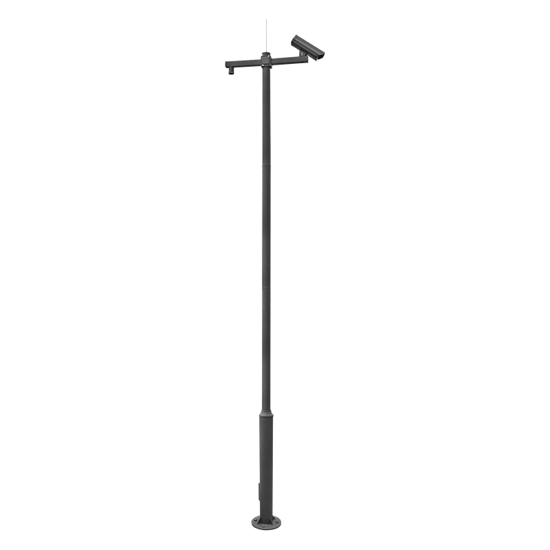 XGA-POLE-6M Poste Seccionado de 6 Metros / Especializado para la Instalación de Videovigilancia / Incluye Base de Cimentación y Brazo para Cámara PTZ / Color Negro