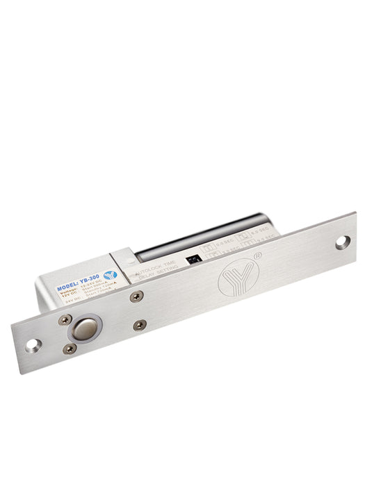 YLI YB300 - Cerradura Eléctrica de perno Soporta 800 Kg / Función NO  / Voltaje 12 y 24 VDC / Retardo 3,6 y 9 segundos / Fail Safe / Compatible con controles de acceso / Compatible Soporte de fijación BBK600