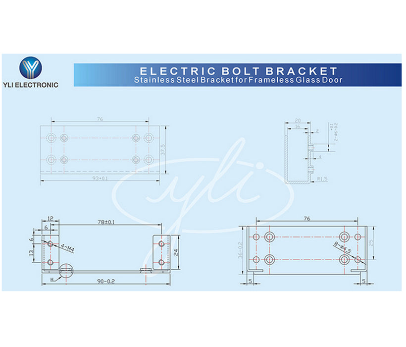 YLI YB300PACK - Paquete de cerradura de perno para control de acceso de puertas con retardo configurable de 3, 6 y 9 segundos incluye soporte de instalacion modelo YM600/ Voltaje dual 12 o 24 VDC