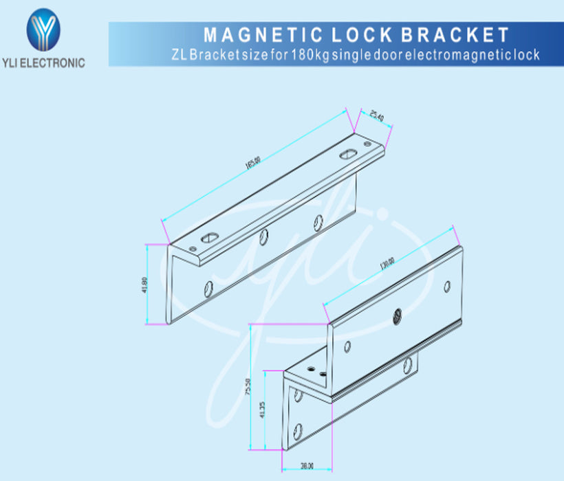 YLI MBK180NZL - Soporte de fijacion de electroiman para puerta con apertura interior de 180 Kg tipo ZL / Compatible con YM180NLED