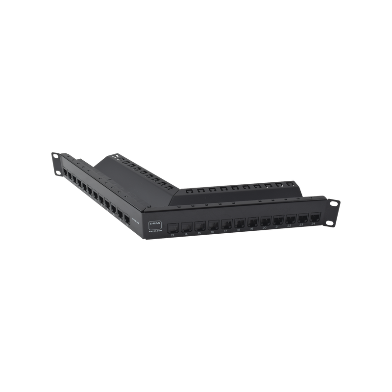 Z6AS-PNLA-24K Patch Panel Z-MAX de 24 puertos, Blindado, Precargado con Jacks Categoria 6A, Angulado, 1UR