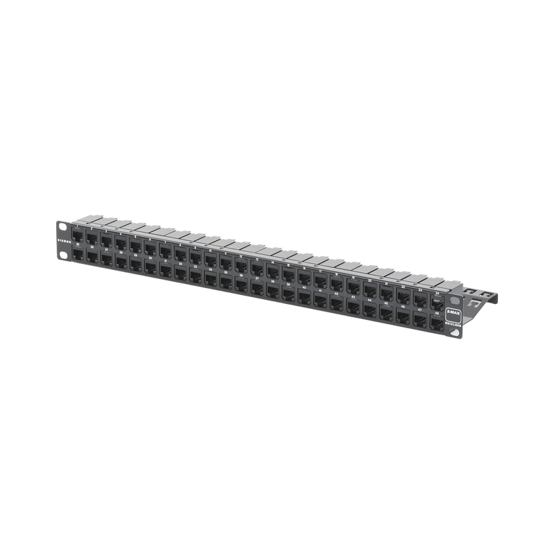 Z6AS-PNL-U48K Patch Panel Z-MAX de 48 puertos, Blindado, Precargado con Jacks Categoría 6A, Plano, 1UR