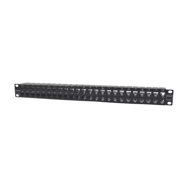 Z6-PNL-U48K Patch Panel UTP Z-MAX de 48 puertos, Precargado con Jacks Categoría 6, Plano, 1UR