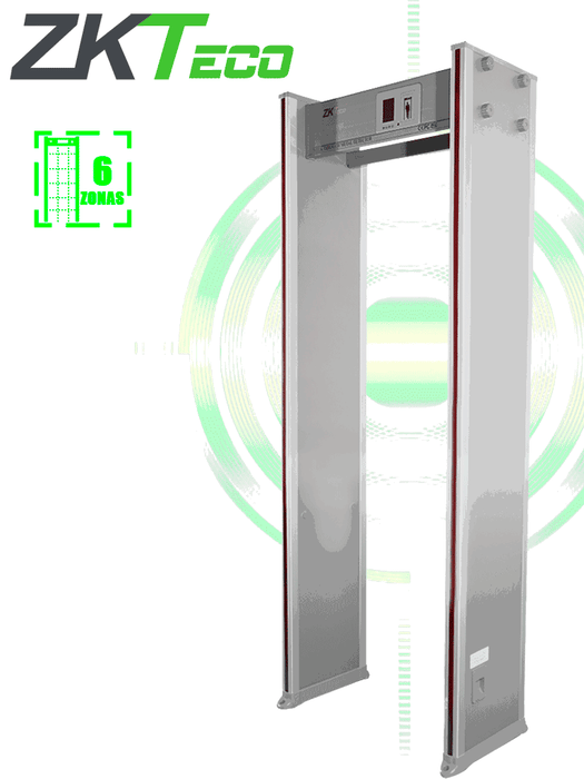 ZKTECO D1065 - Arco detector de metal con 6 zonas de detección, 100 niveles de sensibilidad, pantalla LCD de 3.5", contadores de personas y alarmas, indicadores LED en ambas vistas