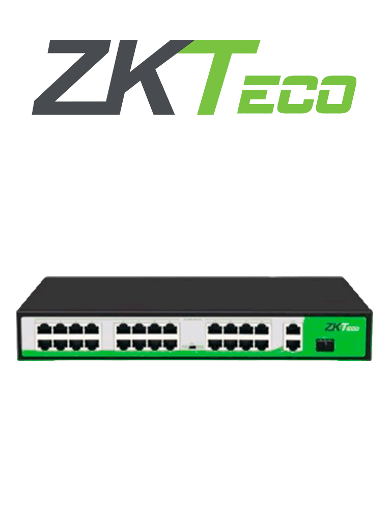 ZKTECO PE242300C - Switch de 24 Puertos Fast Ethernet PoE , Estándar AF - AT , 2 Puertos RJ45 10/100/1000M + 1 Puerto SFP*1000 , PoE+ hasta 30W por puerto , 250 mts sobre UTP CAT 6