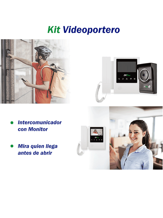 ZKTECO VDP04B4 Kit - Kit de Videoportero Analógico / Monitor de 4.3 Pulgadas / Frente de Calle con cámara de 1 MP / Ángulo de Visión 80° / Conexión hasta 4 monitores