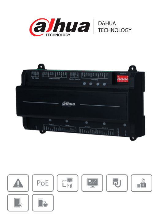 DAHUA ASC2204B-S  - Panel de Control de Acceso para 4 Puertas y 4 Lectoras/  TCP/IP/ Comunicación RS-485 y Wiegand/ 100,000 Usuarios, 3,000 Huellas y 500,000 Registros/ Soporta Interlock, Anti-passback, Desbloqueo Remoto/ Funcion WatchDog/