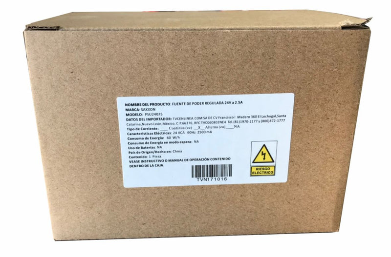 SAXXON PSU24025 - Fuente de Poder de 24 Vca a 2.5 Amperes/ Cable de 2.5 Metros/ Entrada 110 Vca/ Protección contra Sobre Cargas/